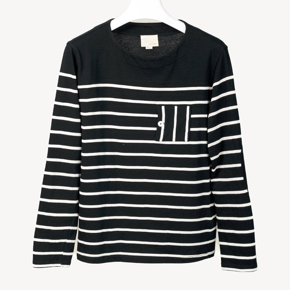 Band of Outsiders Black & White Striped Cotton 3/4-Sleeve T-Shirt